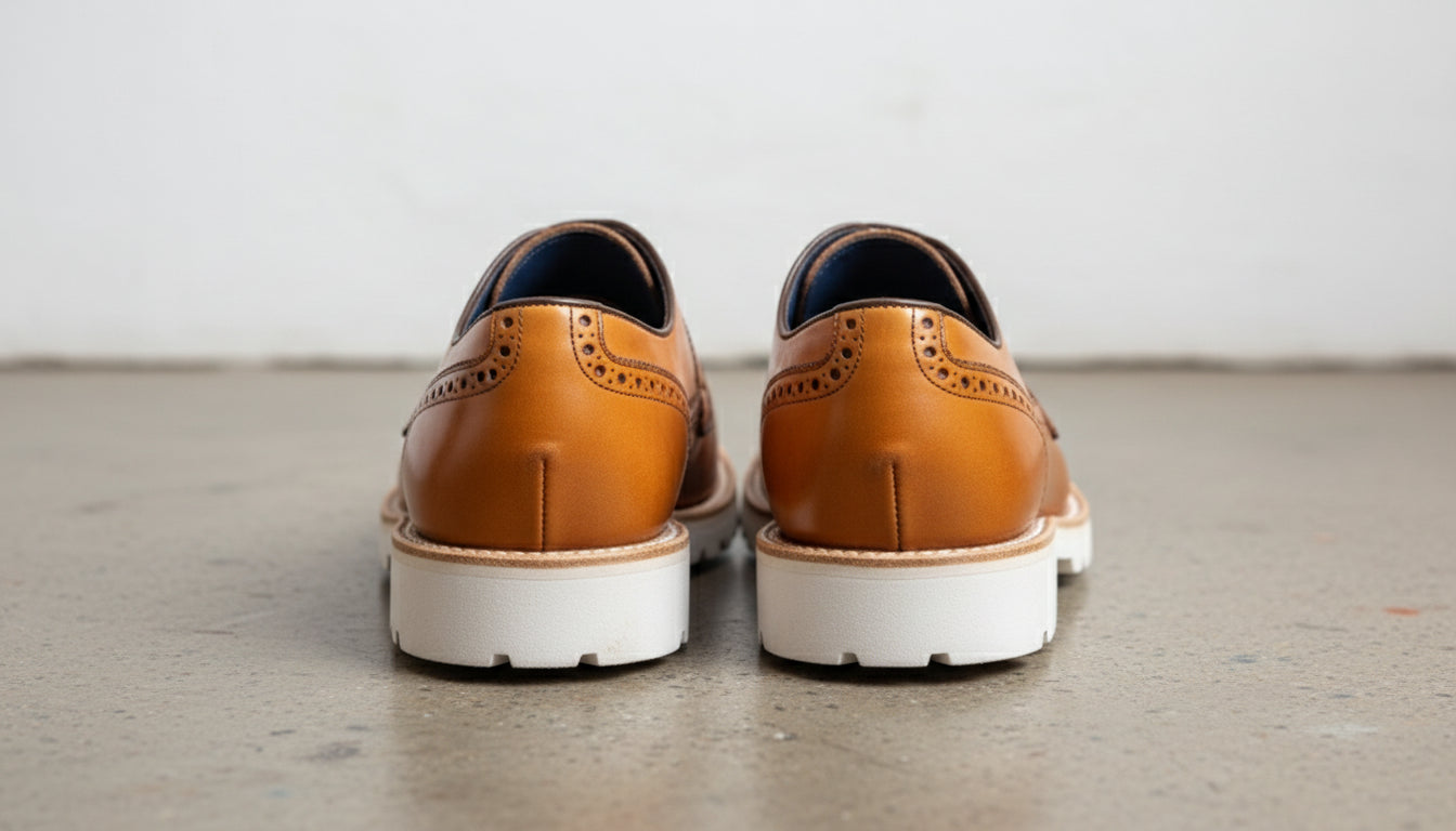 Tan Leather Brogue Shoes with rubber sole, Handmade Leather Shoes for men - back-view