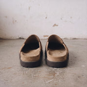 Tan Suede Apron-Toe Loafer Mules — Brentley