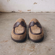 Tan Suede Apron-Toe Loafer Mules — Brentley