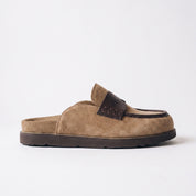 Tan Suede Apron-Toe Loafer Mules — Brentley