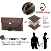 Men's Luxury RFID Blocking Leather Wristlet Clutch Bag
