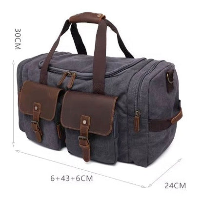 Handmade Zipper Canvas Genuine Leather Men’s Travel Duffel Bag
