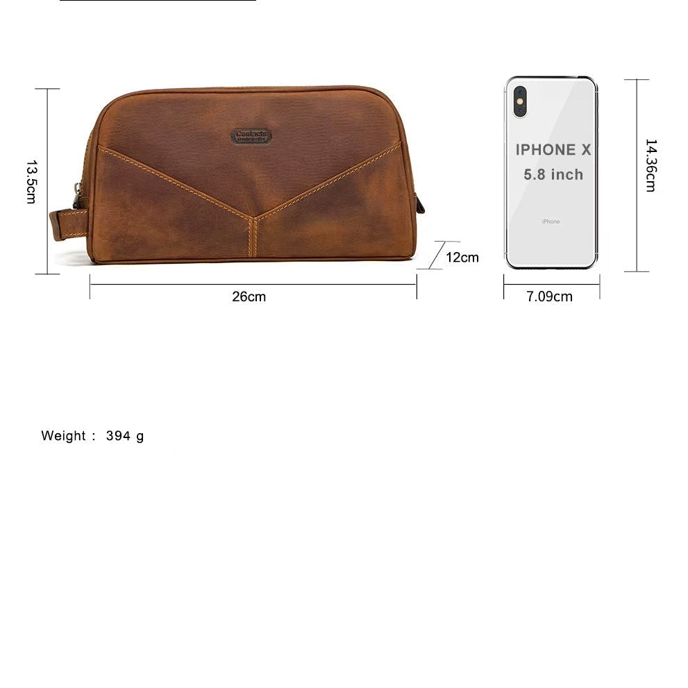 Double Zip Leather Toiletry Bag for Men, Handcrafted Premium Grooming Bag