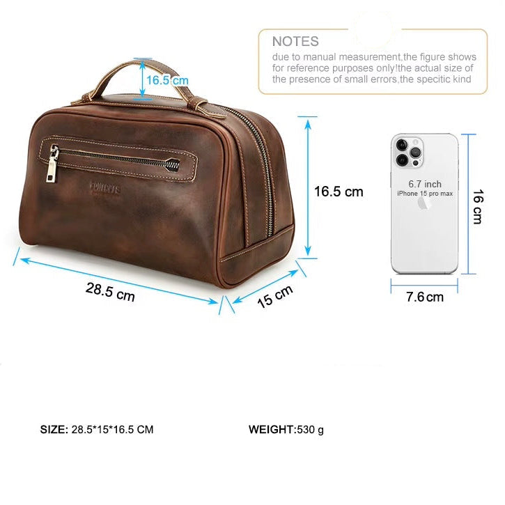 Men's Handheld Leather Toiletry Bag - Distressed Grooming Kit