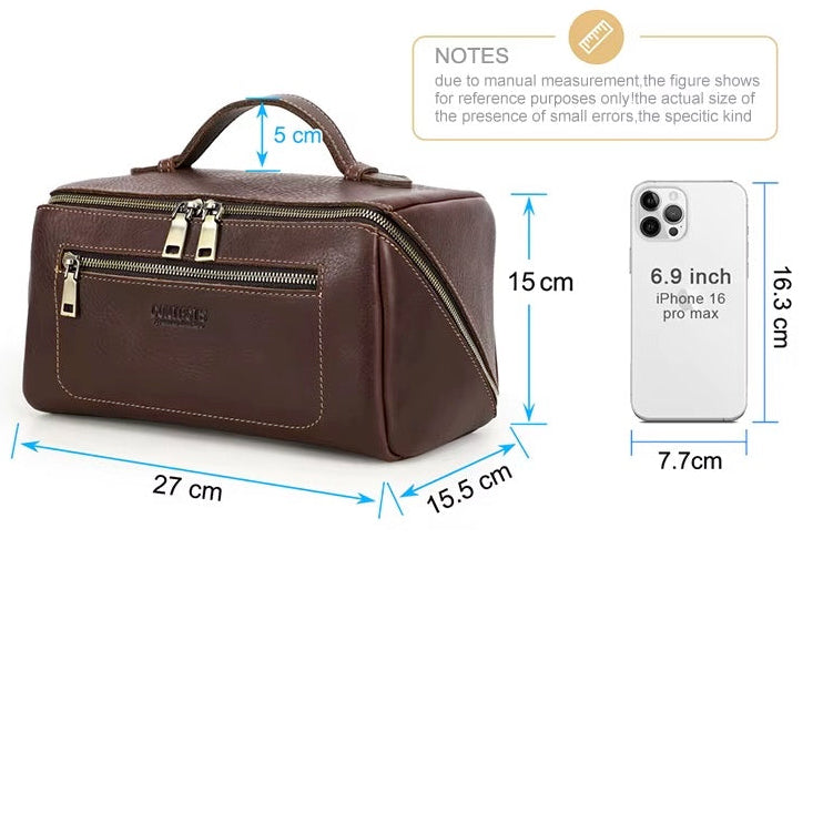 Men's Full Grain Dark Brown Leather Toiletry Bag