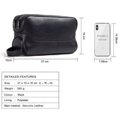 Men's Double Zipper Genuine Leather Travel Toiletry Organizer, Grooming Pouch for Travel
