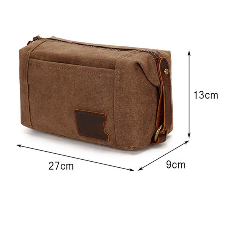 Men's Travel Clutch, Waterproof Waxed Canvas Leather Toiletry Bag