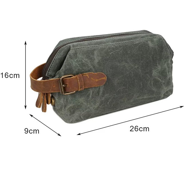 Men's Waterproof Travel Toiletry Bag, Canvas and Leather Minimalist Design