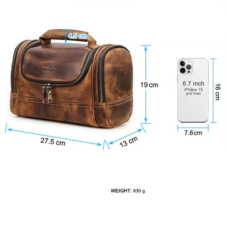 Men's Leather Dopp Kit, Modern Travel Toiletry Bag