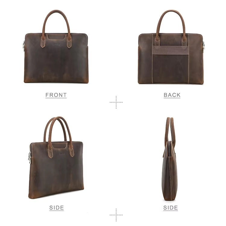 Slim Laptop Briefcase - 14.2" Trolley Strap Leather Bag for Professionals
