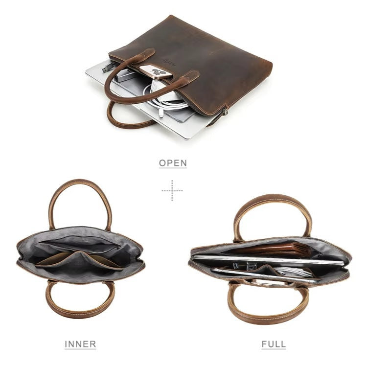 Slim Laptop Briefcase - 14.2" Trolley Strap Leather Bag for Professionals
