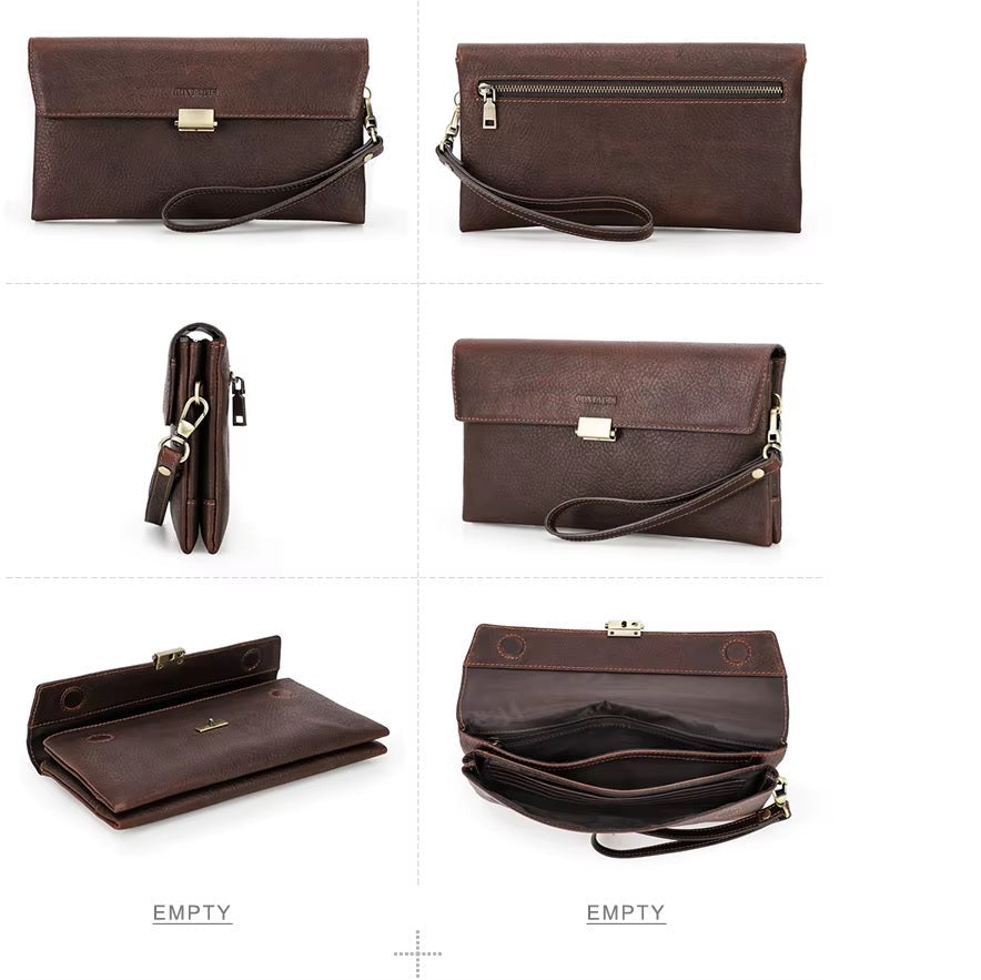Men's Luxury RFID Blocking Leather Wristlet Clutch Bag
