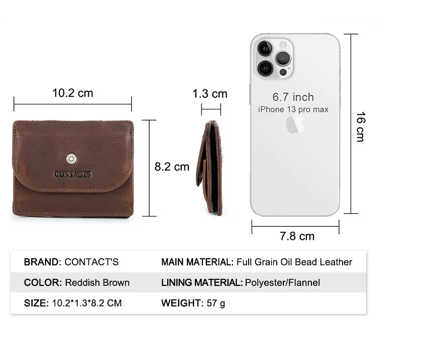 Men's RFID-Blocking Leather Wallet, Compact Zippered Wallet for Cash and Cards