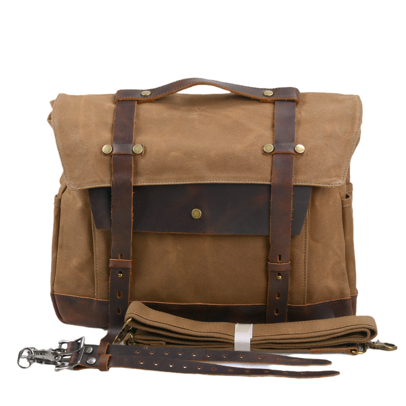canvas leather bags over shoulder backpack Tan and Black Canvas Roll-Top Backpack