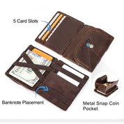 Men's RFID-Blocking Leather Wallet, Compact Zippered Wallet for Cash and Cards