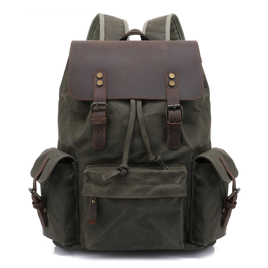 classic canvas leather backpack Men's Vintage Thick and high density Oil Wax Canvas AUGUR High Capacity Canvas Vintage