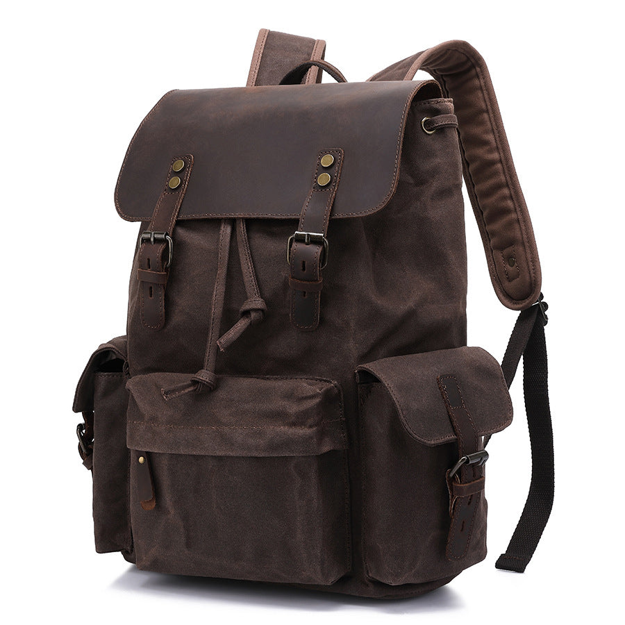 Dark Brown Canvas and Leather Backpack