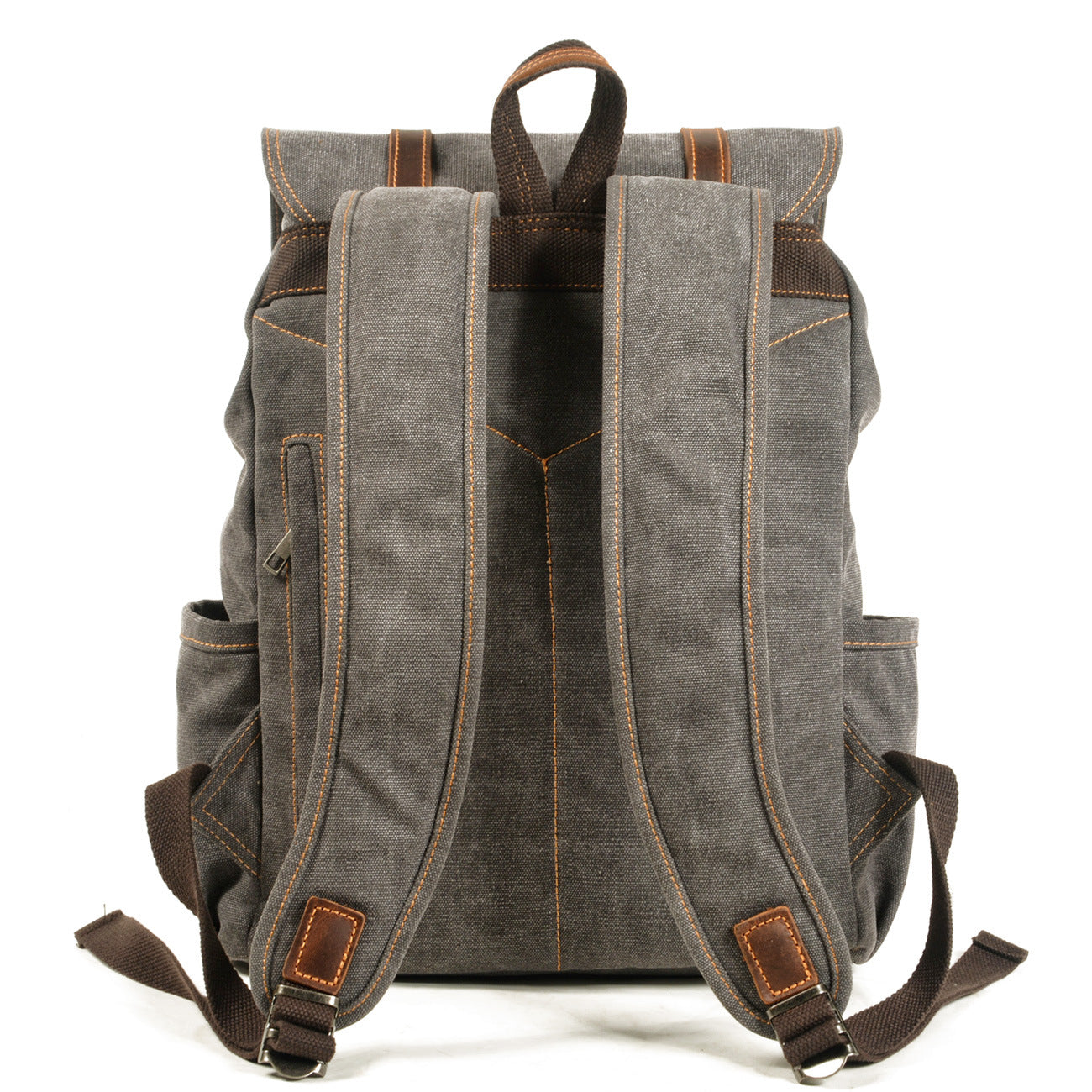 Rugged Gray and Black Backpack with Brown Accents Stylish grey backpack with premium brown accents and a  main image 2