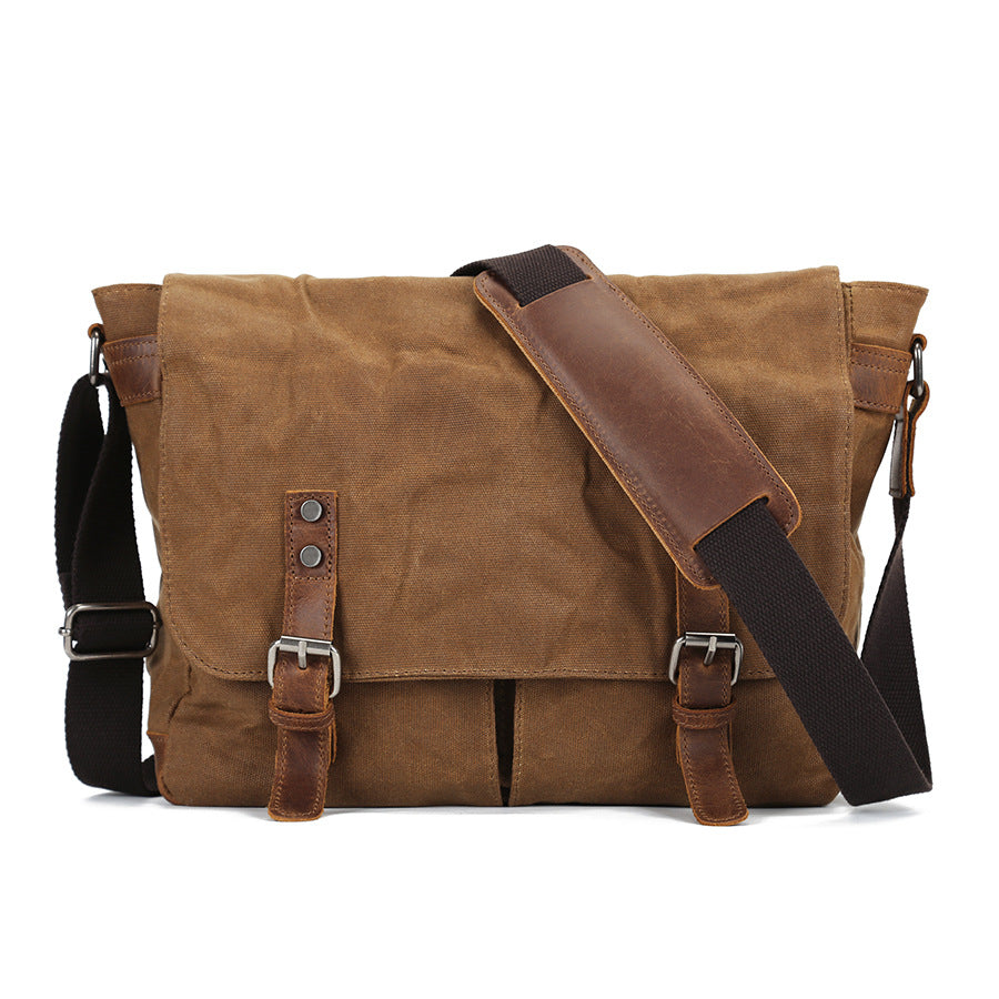 canvas crossbody travel bag Green and Brown Canvas and Leather Messenger Bag
