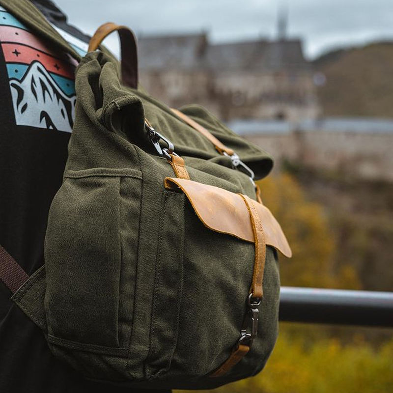 Brown and Tan Canvas Roll-Top Backpack — Penfold