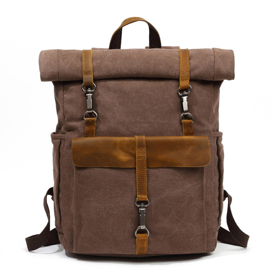 Vintage Canvas Roll-Top Belt Buckle Backpack Bag
