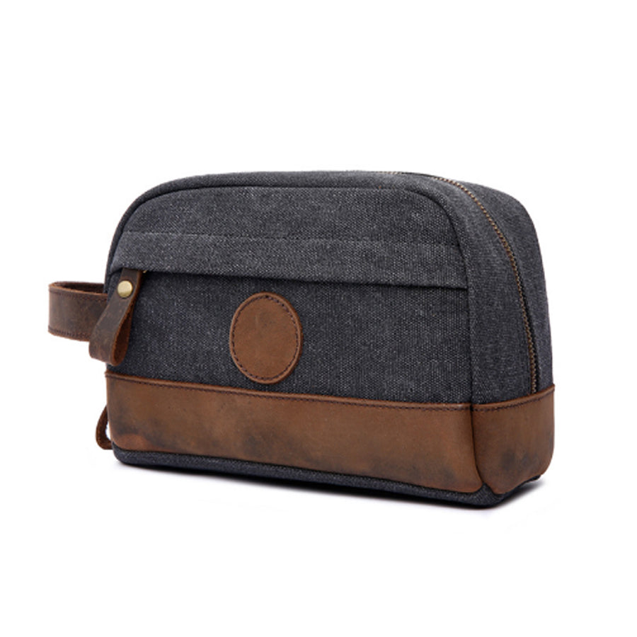 Vintage Canvas Zipper Dopp Kit with Leather Accents Bag
