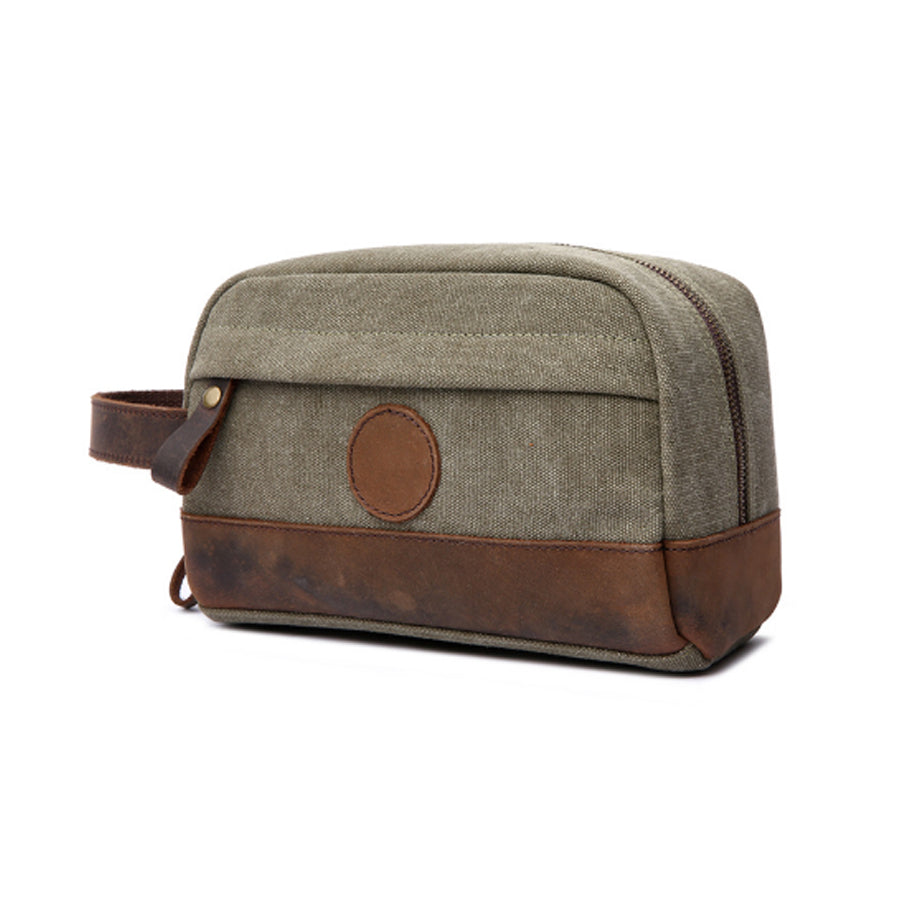 Vintage Canvas Zipper Dopp Kit with Leather Accents Bag