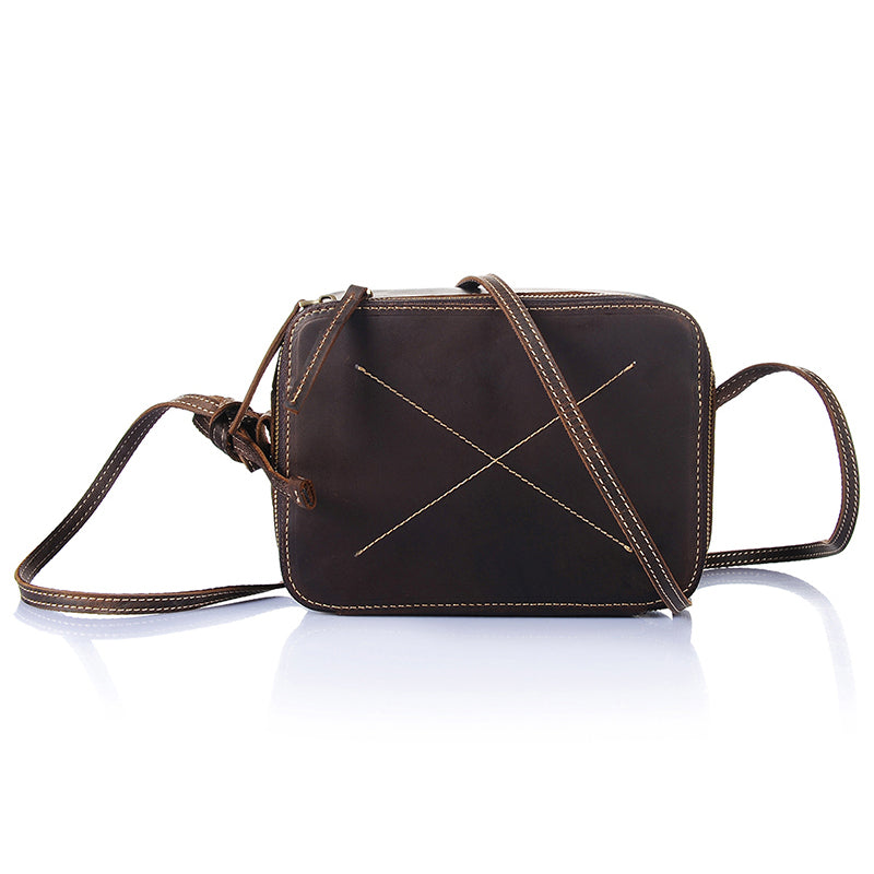Vintage Cross-Stitched Leather Crossbody Bag