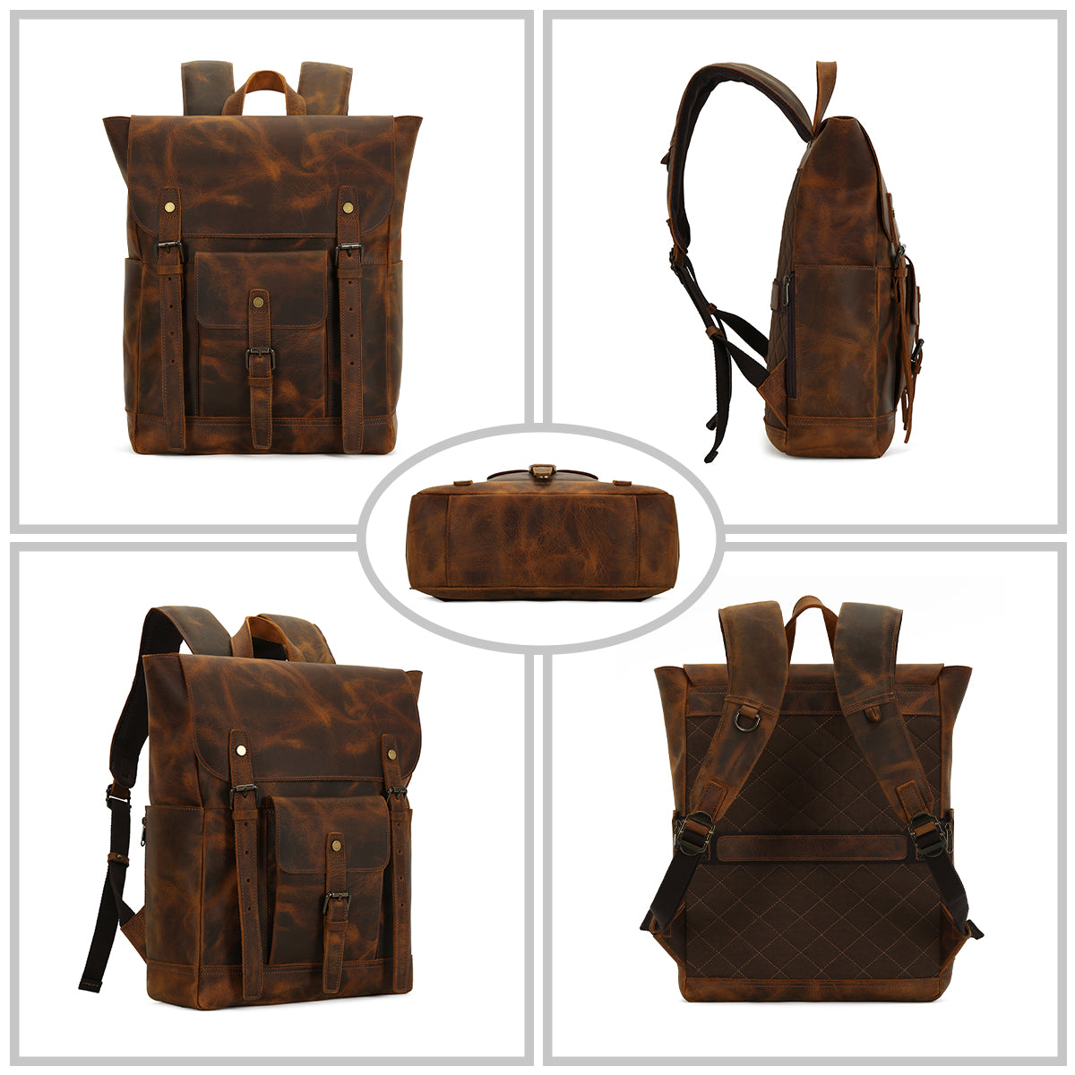 backpack men with laptop compartment Men's Brown Leather Backpack