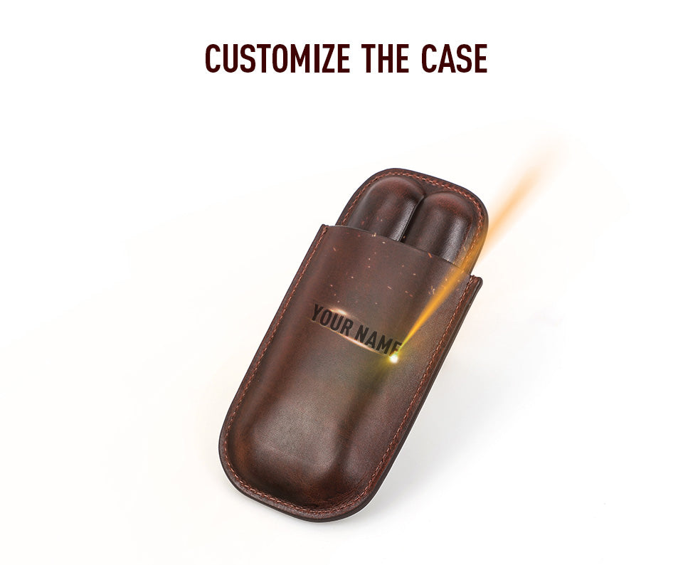 Vintage Genuine Leather 2-Tube Travel Humidor Cigar Case for Portability