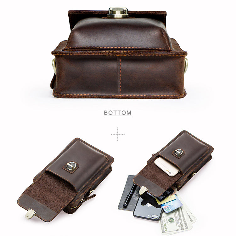 Vintage Genuine Leather Zipper Crossbody Bag for Men – Travel Ready
