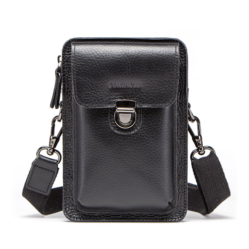 Vintage Genuine Leather Zipper Crossbody Bag for Men – Travel Ready