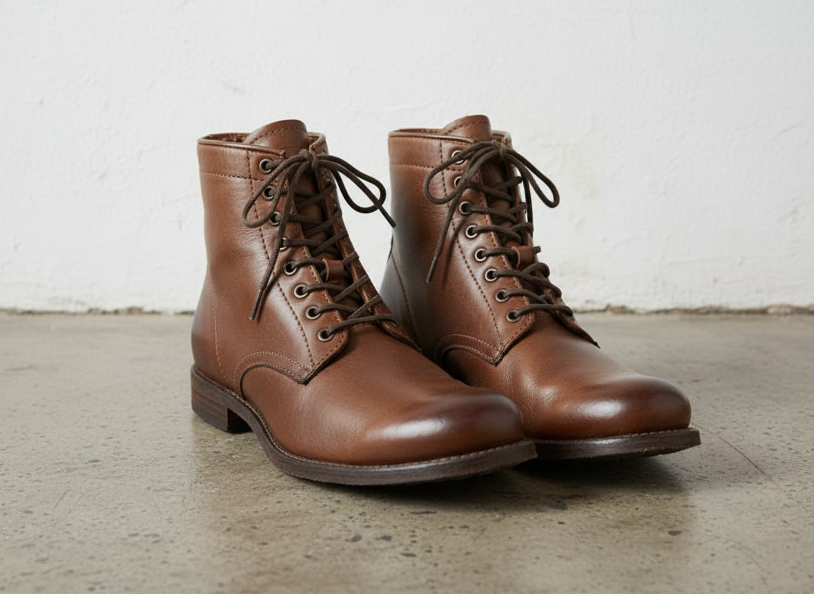 Vintage Handmade Men Lace up Brown Ankle Boot, Antique Brown Biker Boot - angle-view-showing-depth