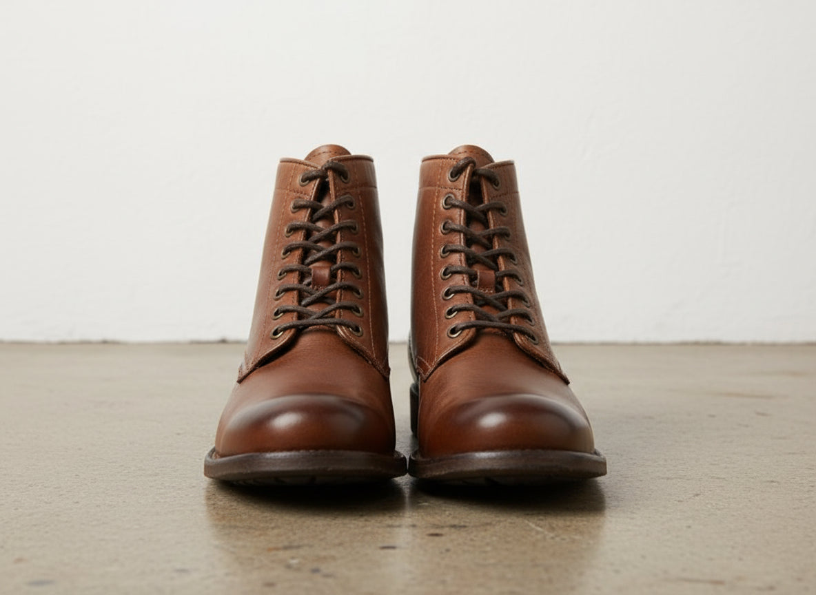 Vintage Handmade Men Lace up Brown Ankle Boot, Antique Brown Biker Boot - front-view