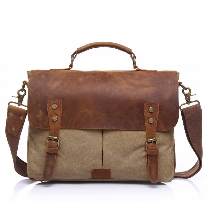 Vintage Leather & Canvas Messenger Bag - Classic Satchel Design