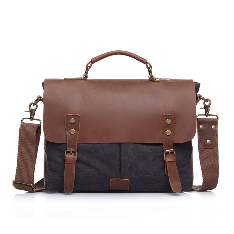 Vintage Leather & Canvas Messenger Bag - Classic Satchel Design