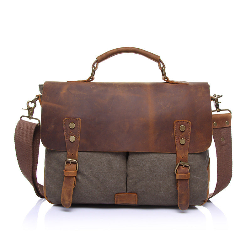 Vintage Leather & Canvas Messenger Bag - Classic Satchel Design