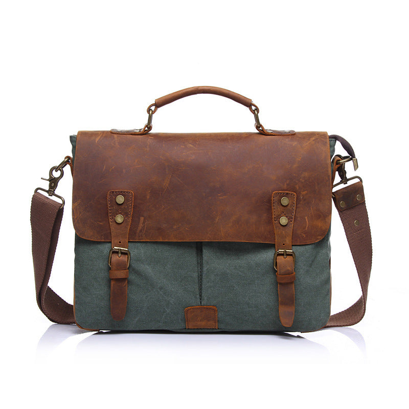 Vintage Leather & Canvas Messenger Bag - Classic Satchel Design