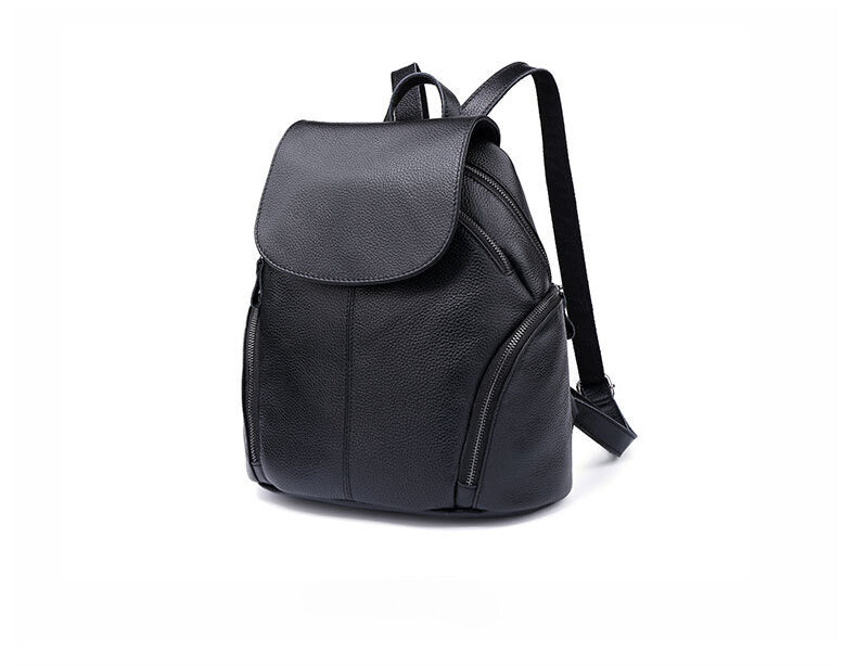 Women's Black Pebbled Leather Backpack — Alne