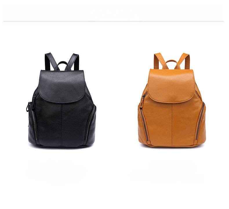 brown leather flap backpack Genuine Leather Flap Zipper Small Backpack for Women
