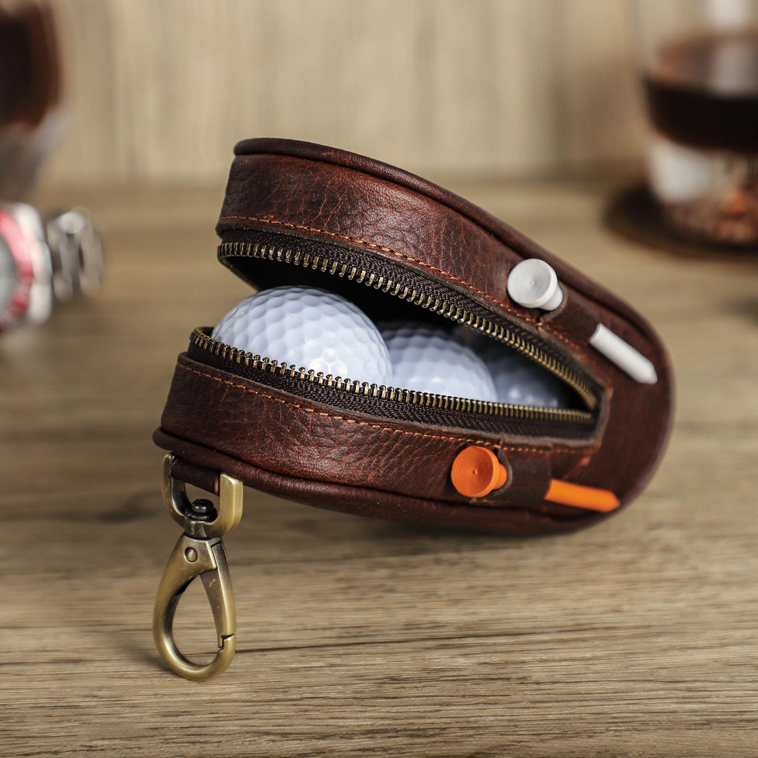 Vintage Leather Golf Ball Pouch