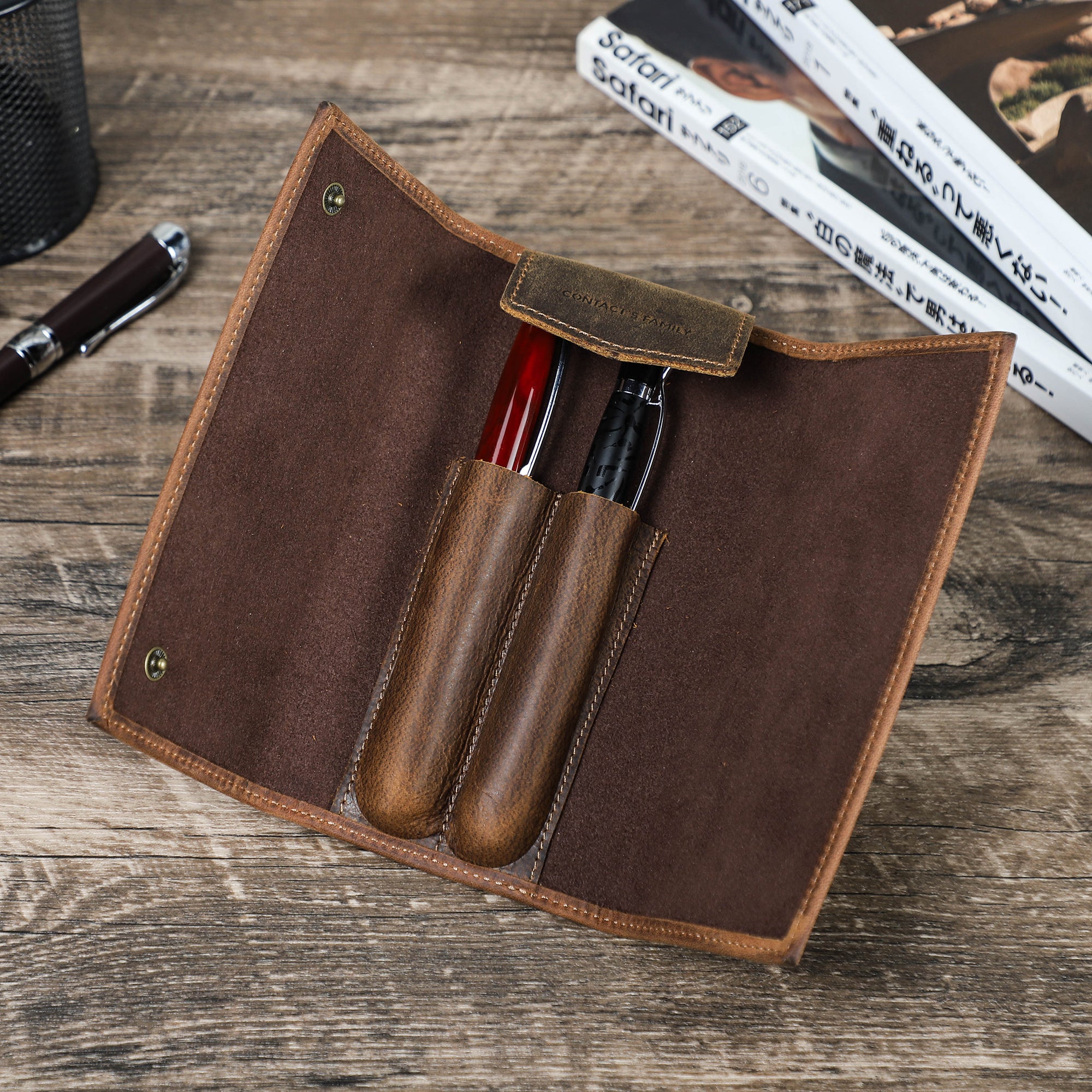 Vintage Leather Pen Case with 2 Slots