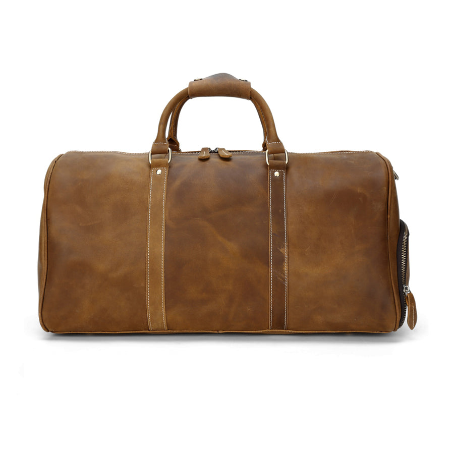 Vintage Leather Travel Duffel with Zipper Pockets Bag