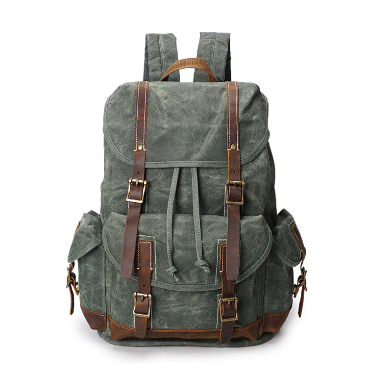 Men's Green Canvas Backpack with Leather Straps