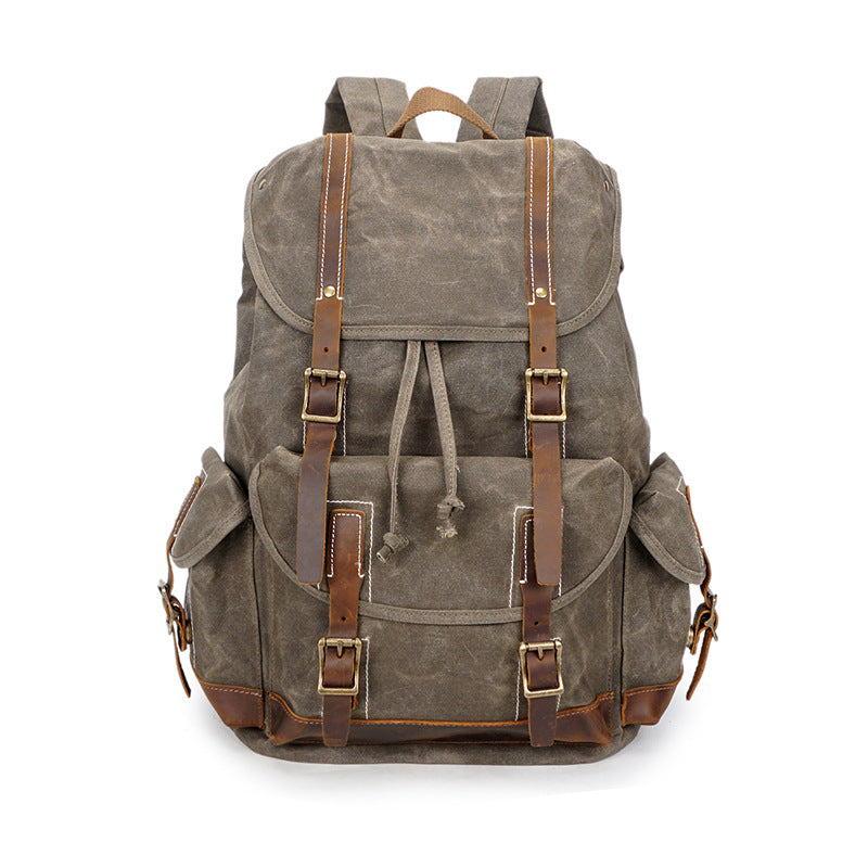 Men's Green Canvas Backpack with Leather Straps — Covington