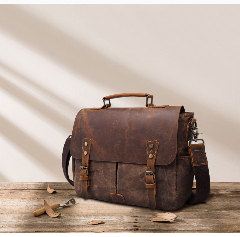 Vintage Wax Canvas Messenger Bag for Men