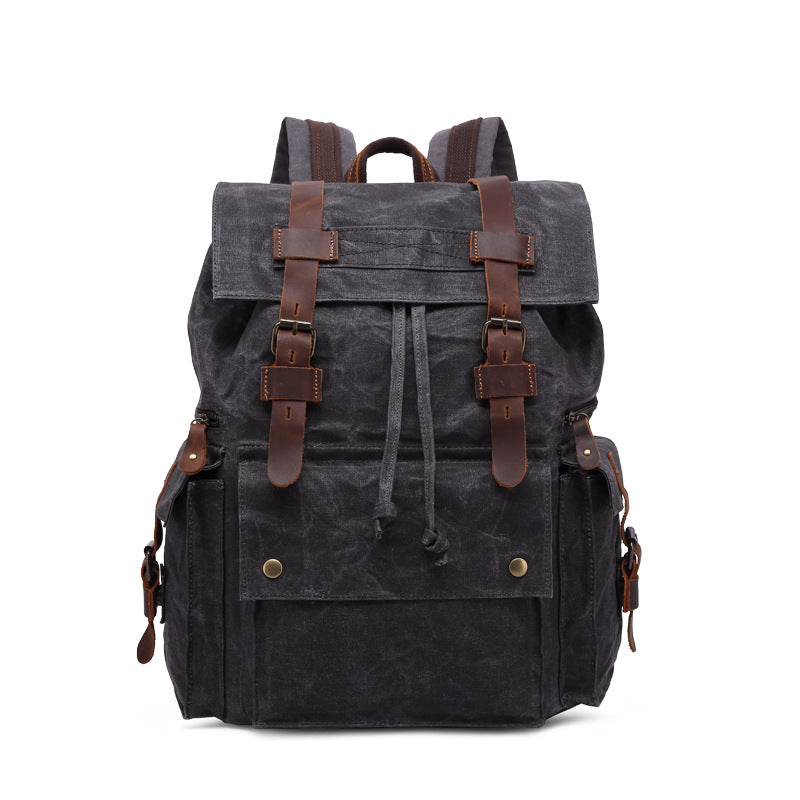 Vintage Waxed Canvas Backpack with Leather Accents - Durable and Stylish