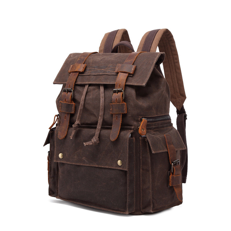 backpacks with leather accents Dark Brown and Brown Waxed Canvas Backpack with Leather Accents — Braddock