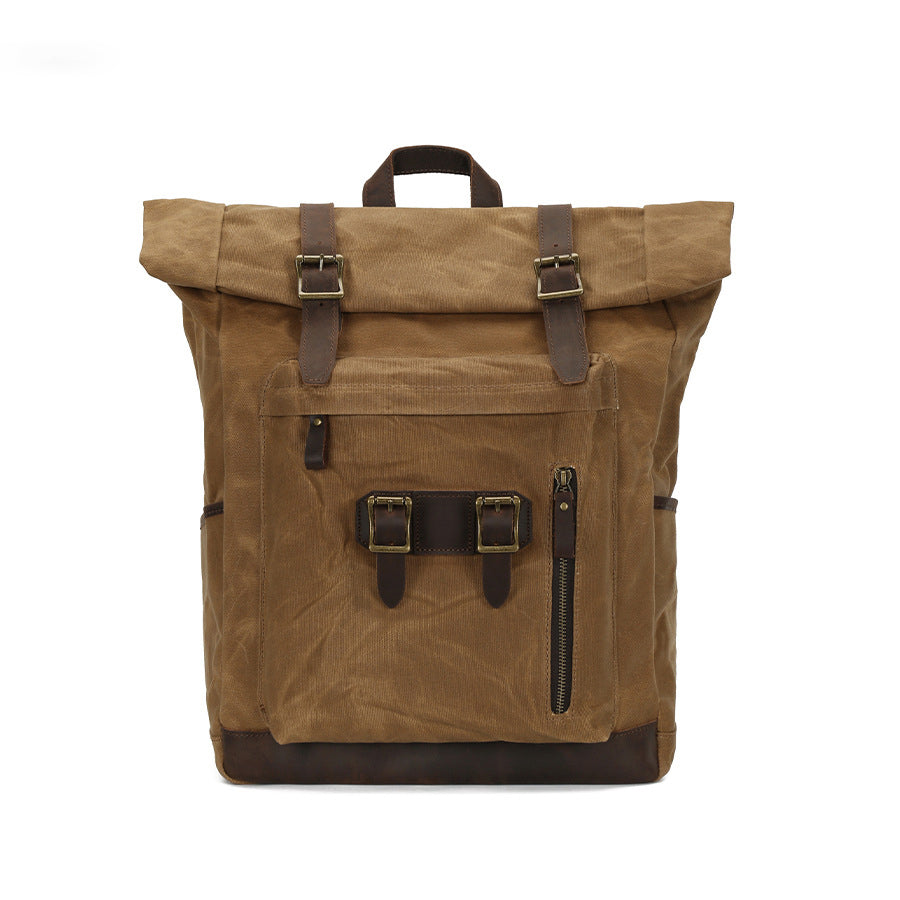 Vintage Waxed Canvas Backpack with Roll top Design