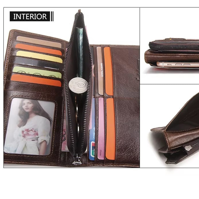 Unisex Stylish Diamond Lattice Genuine Leather Wallet